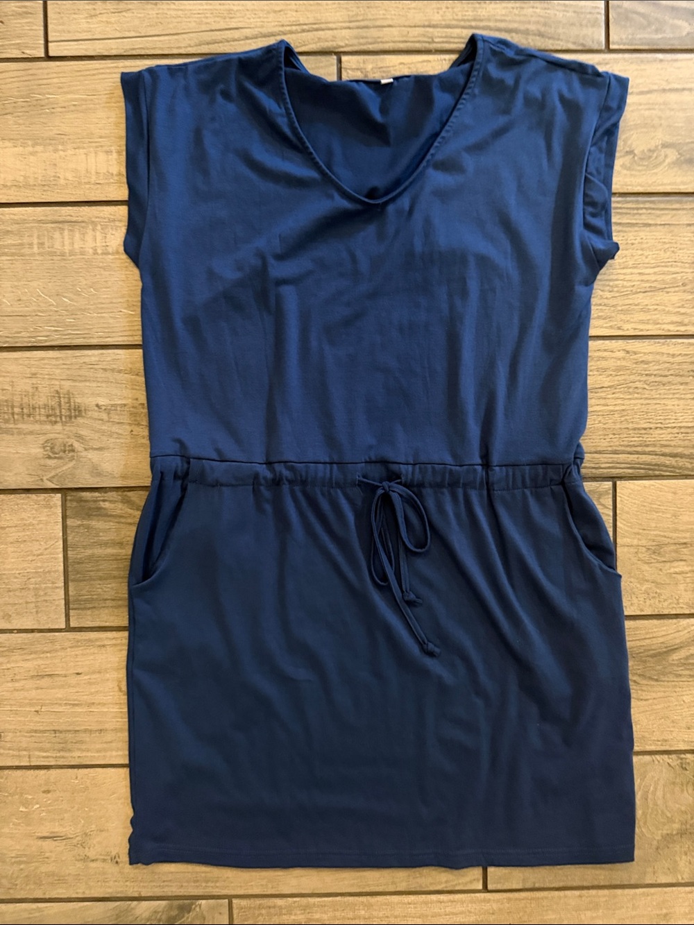 Casual Navy Drawstring Waist Tunic Top